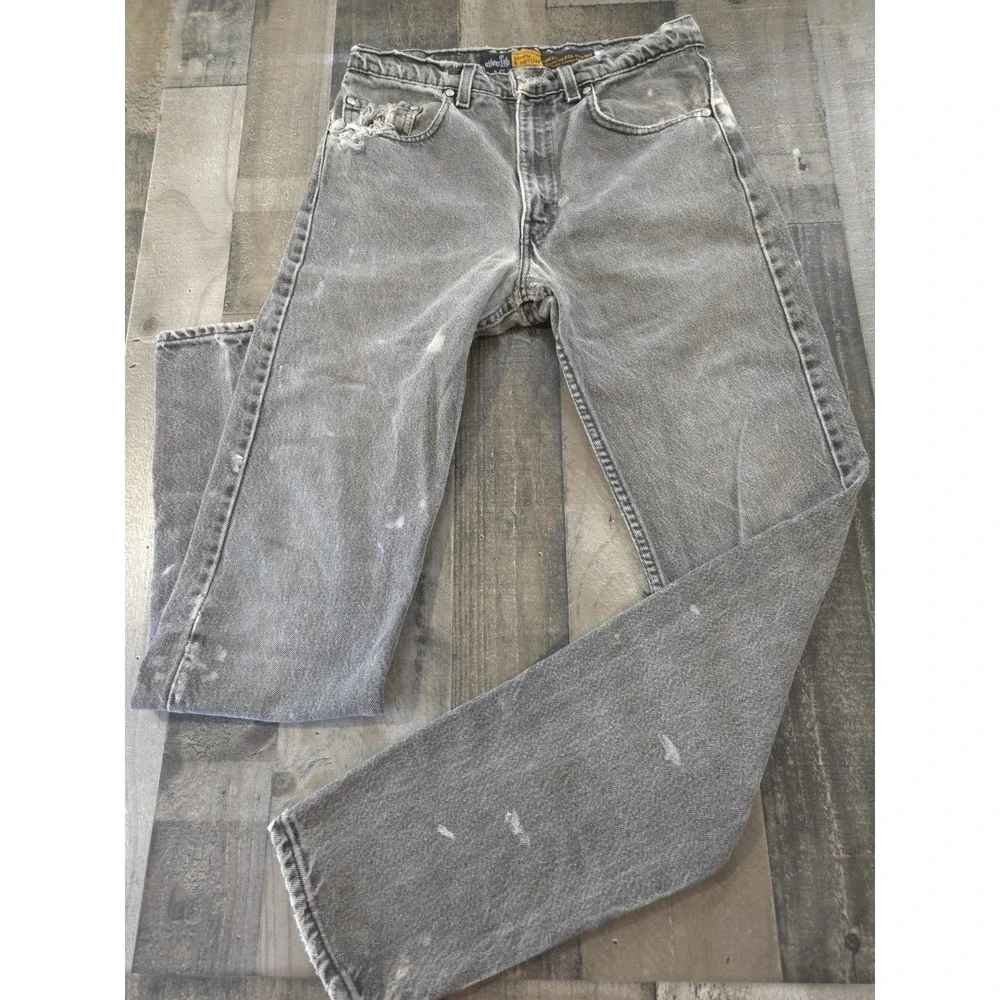 VTG 90s Levis SilverTab Straight & Narrow Jeans Grey Distressed Paint Splatter